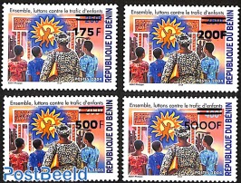 together we fight against child trafficking, set of 4 stamps, overprint