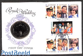 Coin letter, Royal wedding Diana and Charles with 25 pence