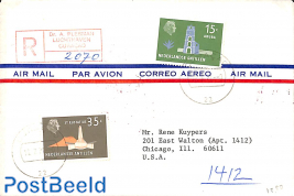 Registered airmail letter from A. Plesman Luchthaven Curacao to USA
