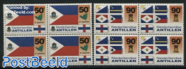 Flags 2v, red/blue in St Martin flag exchanged, blocks of 4