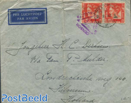 Airmail from Dutch Indies to Hilversum,Holland. Censoring mark added