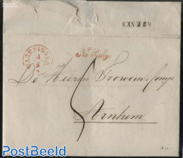 Folding letter from Wageningen to Arnhem, Postmark: Na Posttijd