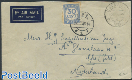 Airmail to Epe, The Netherlands. Postage due 30cent.