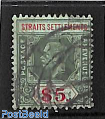 Straits Settlements, $5 reverse bluegreen, used