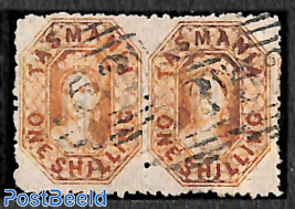 One shilling, used pair, perf. 11