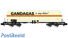 SNCB, 4-axle gas tank wagon, white livery, "GANDAGAS"