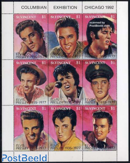 Elvis Presley 9v m/s, World Columbian Stamp Expo