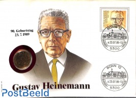 Gustav Heinemann, cover with stamp+coin