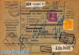 Parcel card from Stockholm to Brussels