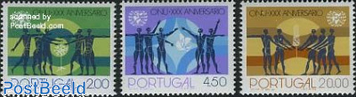 United nations 30th anniversary 3v, normal paper