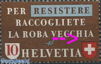 10c, Plate flaw, Y shape line under VECCHIA