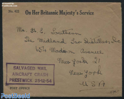 Salvaged mail after Aircraft Crash Prestwick 25-12-1954