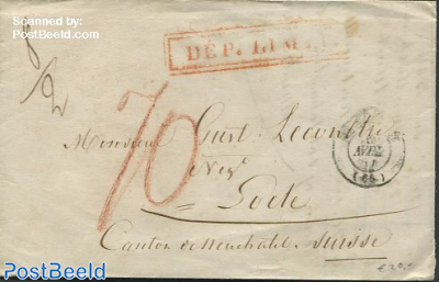 Folding letter from Mulhouse to Neuchatel via Bazel