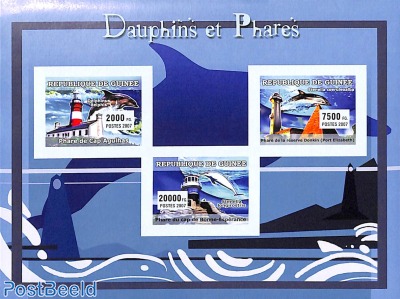 Dolphins & Lighthouses 3v m/s, imperforated