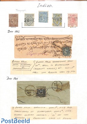 2 pages with stamps, covers, perfins, telegraph