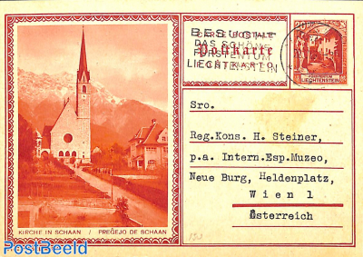 Illustrated Postcard 20Rp, Kirche in Schaan, sent to Vienna