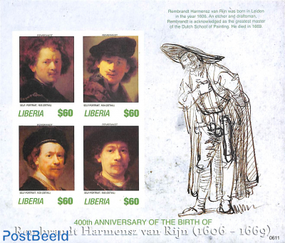 Rembrandt paintings 4v m/s, imperforated