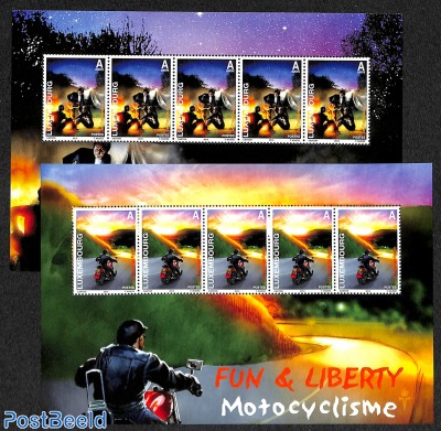 Motorcycling, camping 2 minisheets