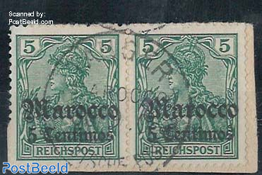 German Post, 5c on 5Pf, used pair on piece of paper