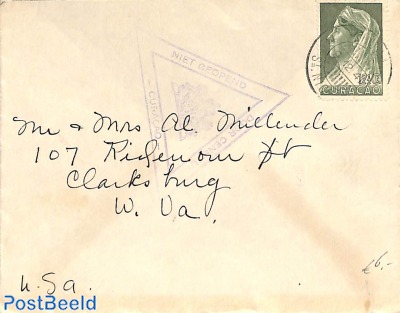 Letter with 12.5c stamp with perfin to USA, Maduro & Curiel's Bank