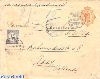 Envelope 12.5c from SOEKABOEMI to den Haag, 15c postage due