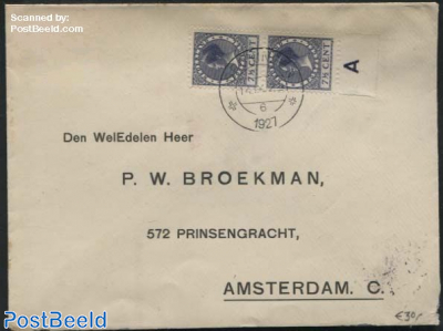 A pair of syncopated perforations nvhp no. R27 on a cover to Amsterdam