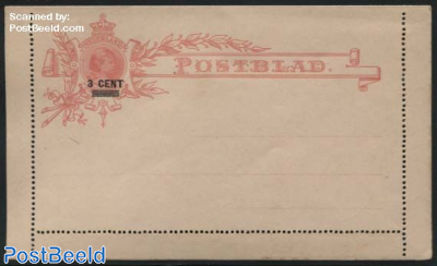 Card letter (Postblad) 3c on 12.5c, perforation NOT to top border
