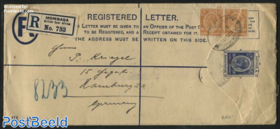 Registered letter (uprated) to Hamburg