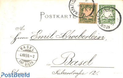 Illustrated postcard 5pf uprated to Basel