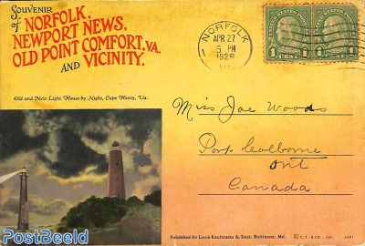 Postcard with old & new lighthouse Cape Henry