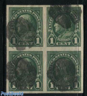 1c green, imperforated block of 4