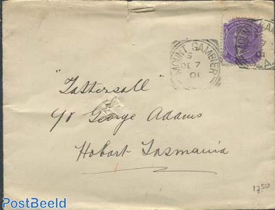 Letter from South-Australia, sent to Hobart Tasmania. See Hobart Tasmania mark from 1901
