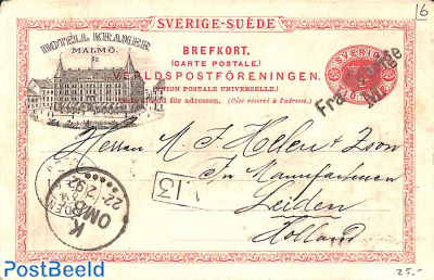 Postcard 10o, with print Hotell Kramer Malmo