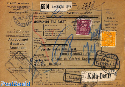Parcel card from Stockholm to Brussels