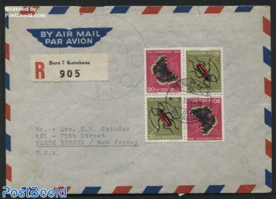 Block of 4, Butterfly/Insect on registered cover